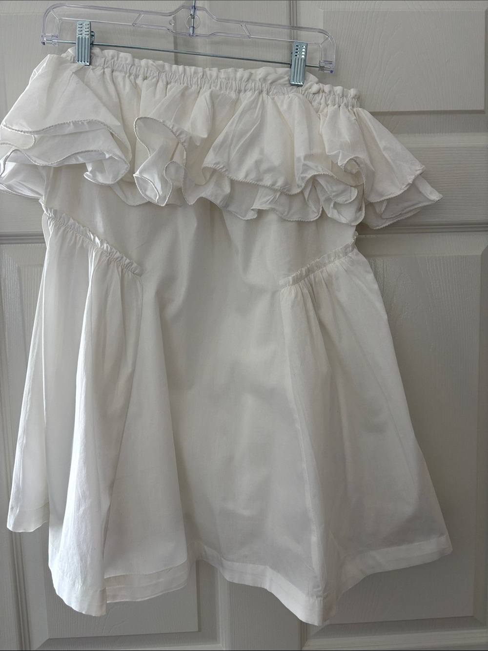 Free People Babydoll White Ruffled Strapless Tunic with Pockets